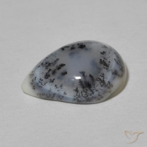Ágata dendrítica Blanco con negro natural de 4.51 ct, En forma de pera, Opaco