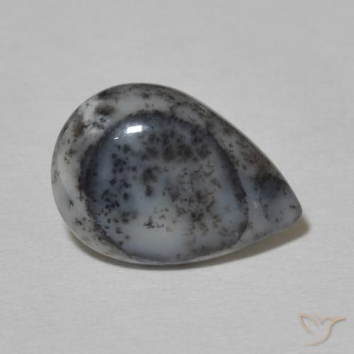 Ágata dendrítica Blanco con negro natural de 2.90 ct, En forma de pera, Opaco