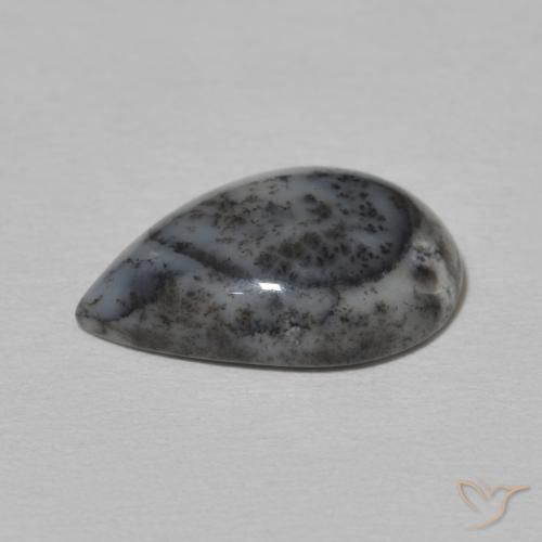 Ágata dendrítica Blanco con negro natural de 2.90 ct, En forma de pera, Opaco
