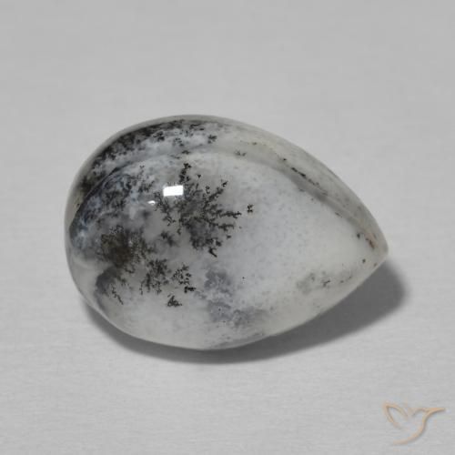 4.99ct Natural Blanco con negro Ágata dendrítica, En forma de pera, Opaco