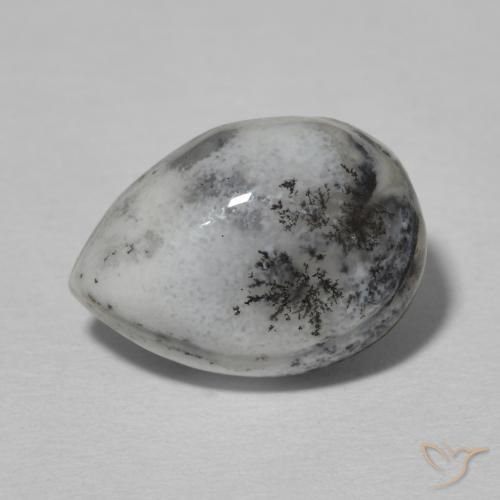 Ágata dendrítica Blanco con negro natural de 4.99 ct, En forma de pera, Opaco