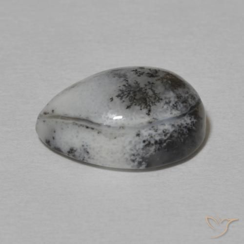 Ágata dendrítica Blanco con negro natural de 4.99 ct, En forma de pera, Opaco