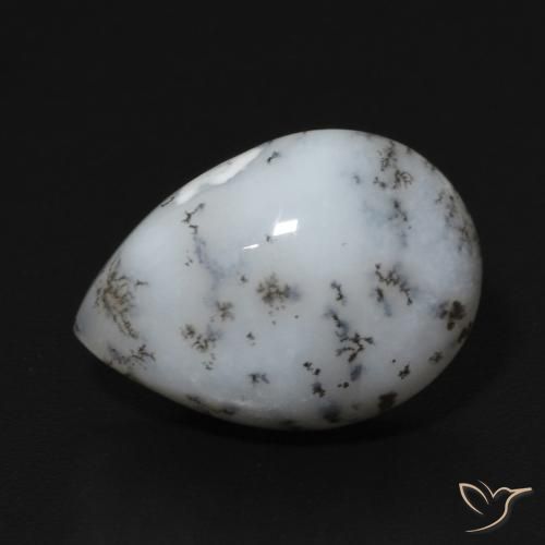 5.47ct Natural Blanco con negro Ágata dendrítica, En forma de pera, Opaco
