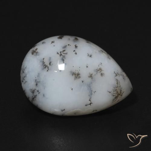 Ágata dendrítica Blanco con negro natural de 5.47 ct, En forma de pera, Opaco