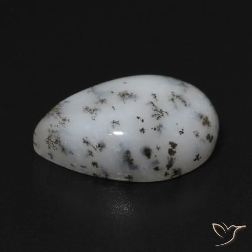 Ágata dendrítica Blanco con negro natural de 5.47 ct, En forma de pera, Opaco