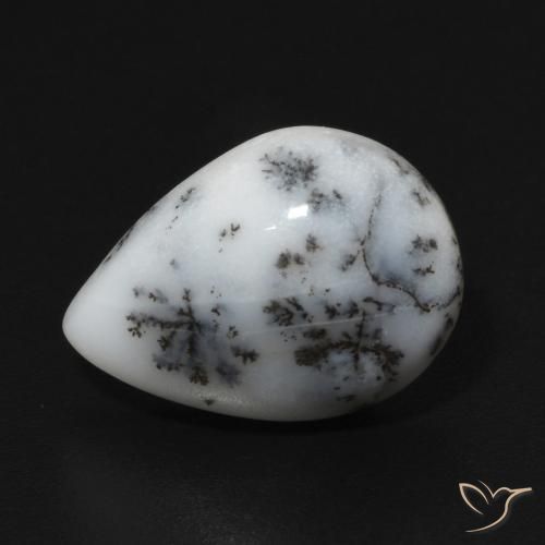 4.97ct Natural Blanco con negro Ágata dendrítica, En forma de pera, Opaco