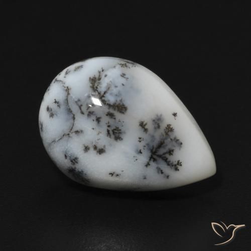 Ágata dendrítica Blanco con negro natural de 4.97 ct, En forma de pera, Opaco
