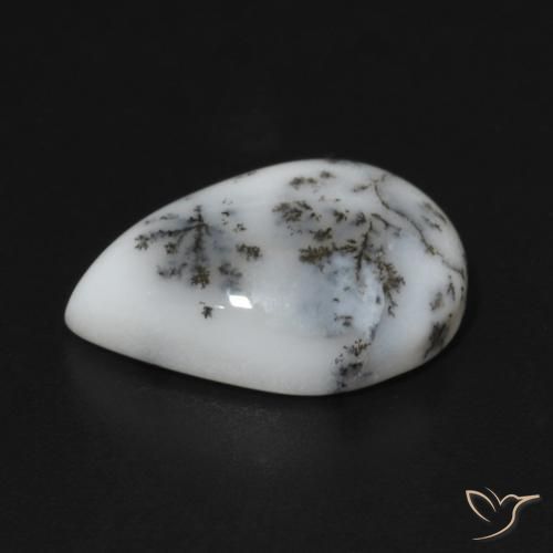 Ágata dendrítica Blanco con negro natural de 4.97 ct, En forma de pera, Opaco