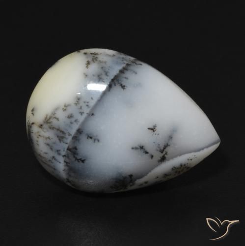 7.64ct Natural Blanco con negro Ágata dendrítica, En forma de pera, Opaco