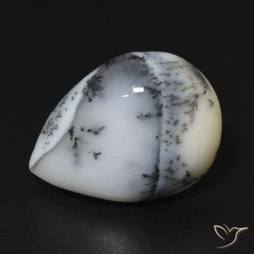 Ágata dendrítica Blanco con negro natural de 7.64 ct, En forma de pera, Opaco