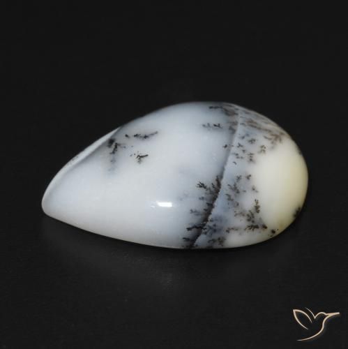 Ágata dendrítica Blanco con negro natural de 7.64 ct, En forma de pera, Opaco