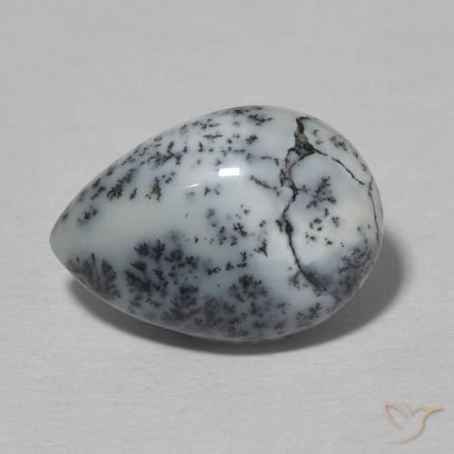 3.82ct Natural Blanco con negro Ágata dendrítica, En forma de pera, Opaco