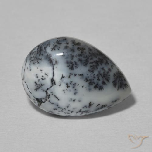 Ágata dendrítica Blanco con negro natural de 3.82 ct, En forma de pera, Opaco