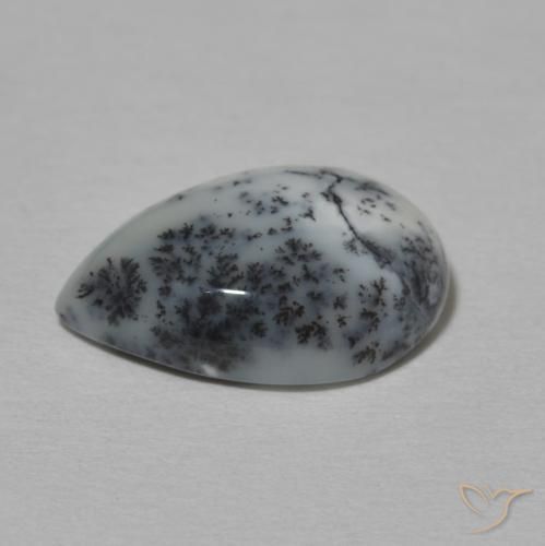 Ágata dendrítica Blanco con negro natural de 3.82 ct, En forma de pera, Opaco