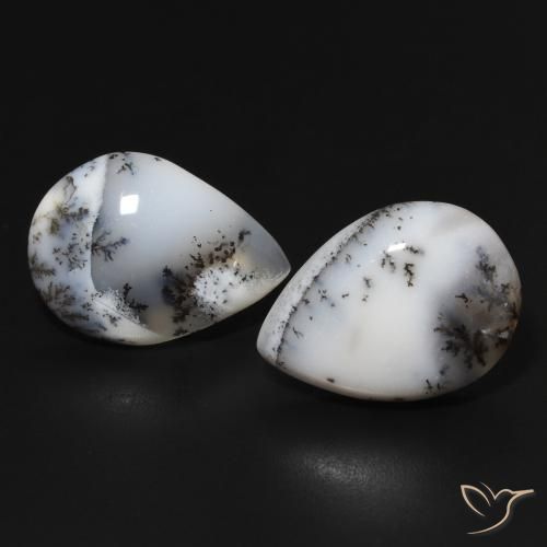 Gemas de Ágata dendrítica Blanco con negro natural de 15.33 ct, En forma de pera, Opaco