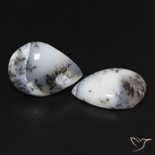 Gemas de Ágata dendrítica Blanco con negro natural de 15.33 ct, En forma de pera, Opaco