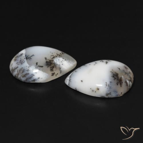 Gemas de Ágata dendrítica Blanco con negro natural de 15.33 ct, En forma de pera, Opaco