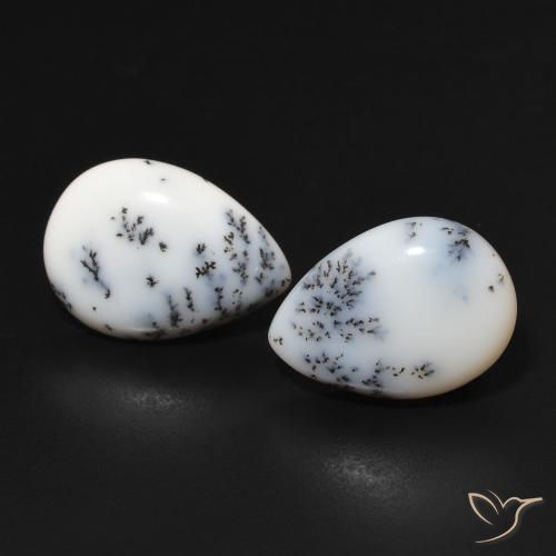 6.44ctw Natural Blanco con negro Ágata dendrítica, En forma de pera, Opaco
