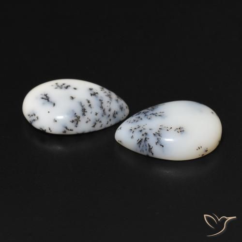 Gemas de Ágata dendrítica Blanco con negro natural de 6.44 ct, En forma de pera, Opaco