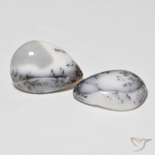 Gemas de Ágata dendrítica Blanco con negro natural de 16.40 ct, En forma de pera, Opaco