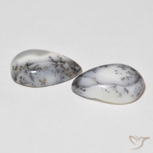 Gemas de Ágata dendrítica Blanco con negro natural de 16.40 ct, En forma de pera, Opaco