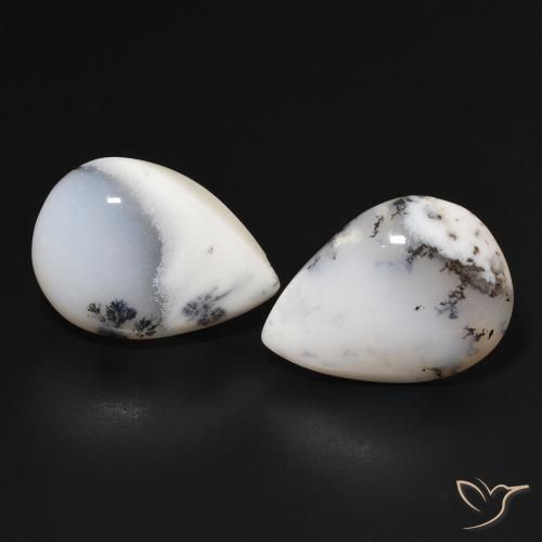 15.91ctw Natural Blanco con negro Ágata dendrítica, En forma de pera, Opaco