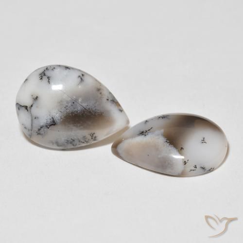 Gemas de Ágata dendrítica Blanco con negro natural de 15.43 ct, En forma de pera, Opaco