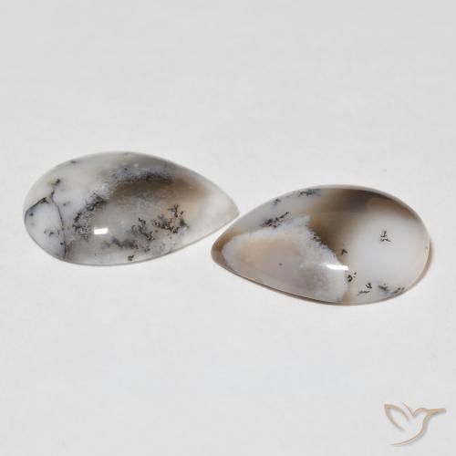 Gemas de Ágata dendrítica Blanco con negro natural de 15.43 ct, En forma de pera, Opaco
