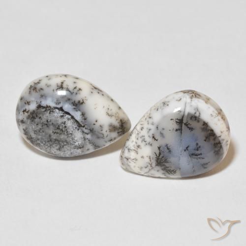 7.83ctw Natural Blanco con negro Ágata dendrítica, En forma de pera, Opaco