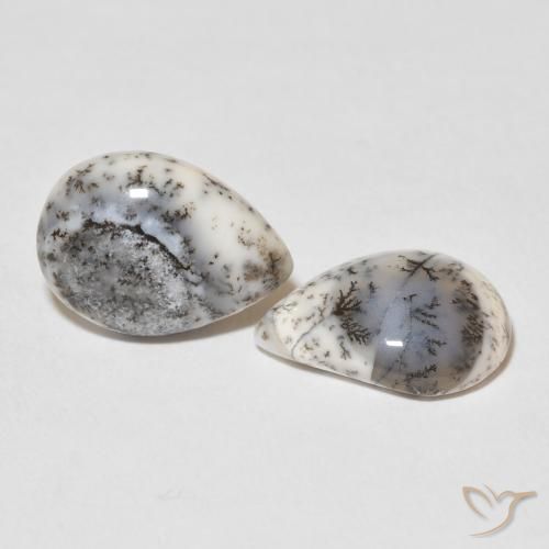 Gemas de Ágata dendrítica Blanco con negro natural de 7.83 ct, En forma de pera, Opaco