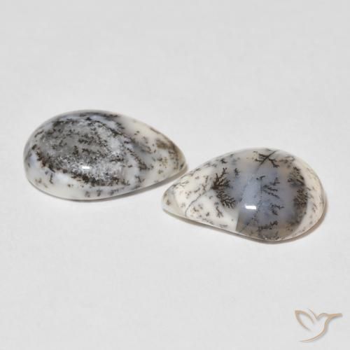 Gemas de Ágata dendrítica Blanco con negro natural de 7.83 ct, En forma de pera, Opaco
