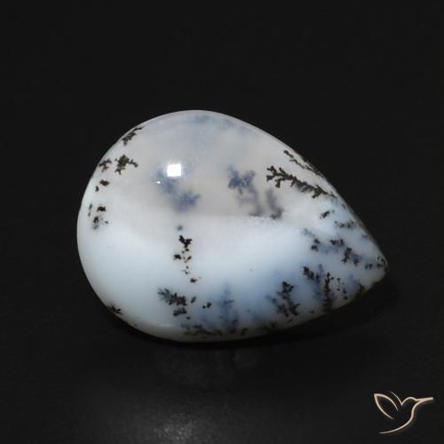 Ágata dendrítica Blanco multicolor natural de 3.60 ct, En forma de pera, Opaco