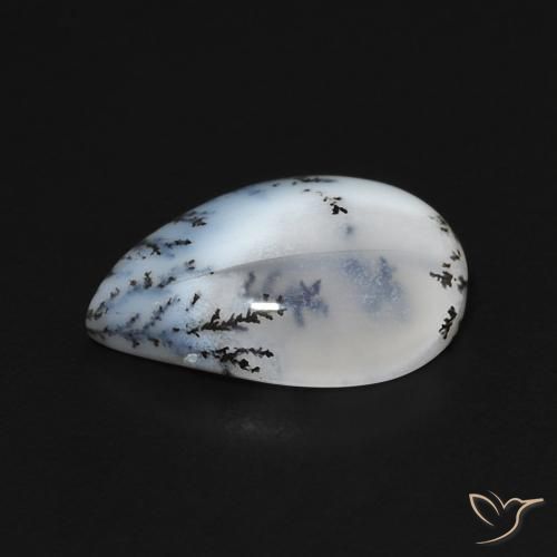 Ágata dendrítica Blanco multicolor natural de 3.60 ct, En forma de pera, Opaco