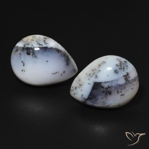 13.14ctw Natural Blanco con negro Ágata dendrítica, En forma de pera, Opaco