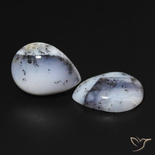 Gemas de Ágata dendrítica Blanco con negro natural de 13.14 ct, En forma de pera, Opaco