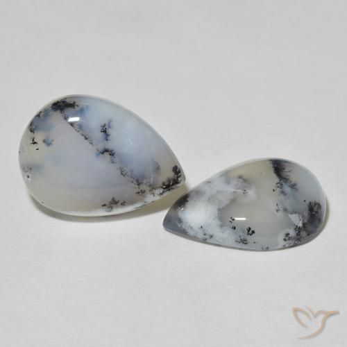 Gemas de Ágata dendrítica Blanco multicolor natural de 17.55 ct, En forma de pera, Opaco