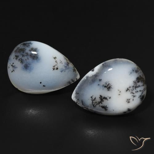 22.95ctw Natural Blanco con negro Ágata dendrítica, En forma de pera, Opaco