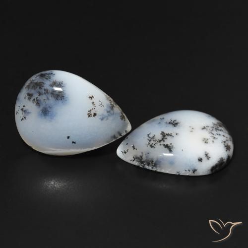 Gemas de Ágata dendrítica Blanco con negro natural de 22.95 ct, En forma de pera, Opaco