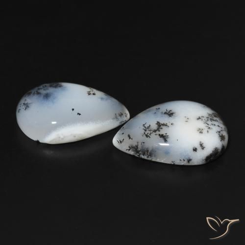 Gemas de Ágata dendrítica Blanco con negro natural de 22.95 ct, En forma de pera, Opaco