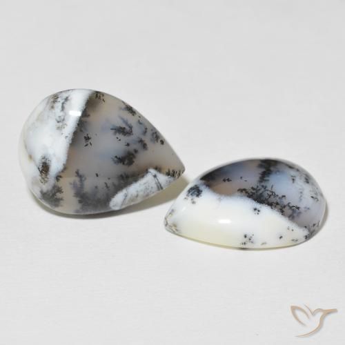 Gemas de Ágata dendrítica Blanco multicolor natural de 21.60 ct, En forma de pera, Opaco