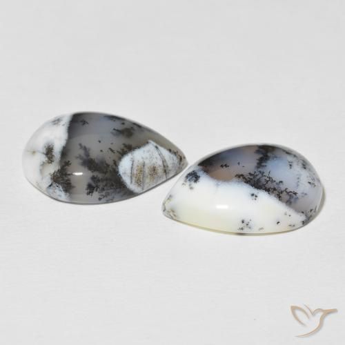 Gemas de Ágata dendrítica Blanco multicolor natural de 21.60 ct, En forma de pera, Opaco