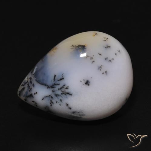 Ágata dendrítica Blanco con negro natural de 9.77 ct, En forma de pera, Opaco