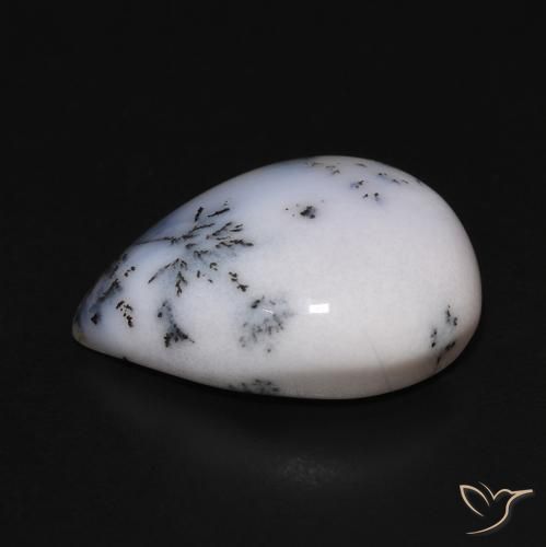 Ágata dendrítica Blanco con negro natural de 9.77 ct, En forma de pera, Opaco