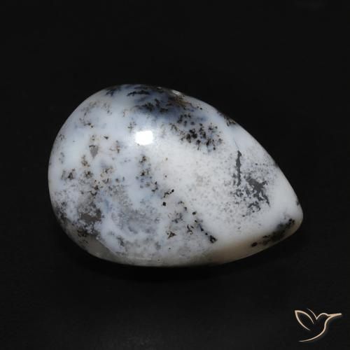 Ágata dendrítica Blanco con negro natural de 3.56 ct, En forma de pera, Opaco