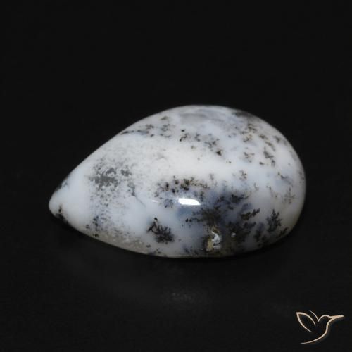 Ágata dendrítica Blanco con negro natural de 3.56 ct, En forma de pera, Opaco