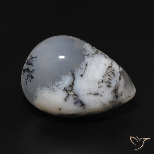 3.99ct Natural Blanco con negro Ágata dendrítica, En forma de pera, Opaco