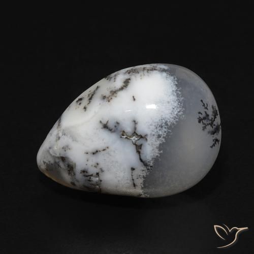 Ágata dendrítica Blanco con negro natural de 3.99 ct, En forma de pera, Opaco