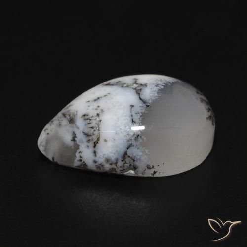 Ágata dendrítica Blanco con negro natural de 3.99 ct, En forma de pera, Opaco