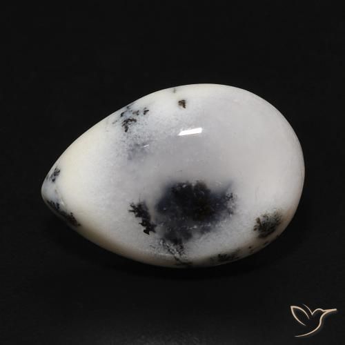 3.93ct Natural Blanco con negro Ágata dendrítica, En forma de pera, Opaco