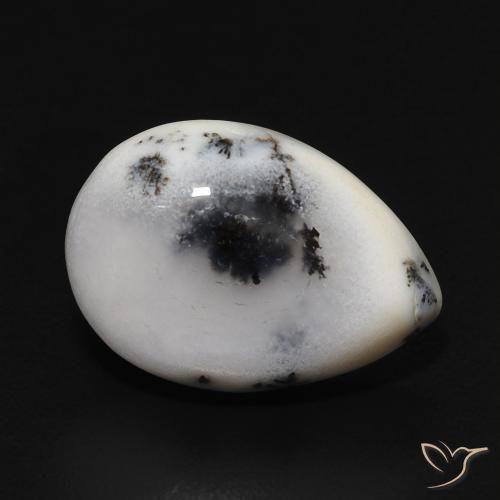 Ágata dendrítica Blanco con negro natural de 3.93 ct, En forma de pera, Opaco
